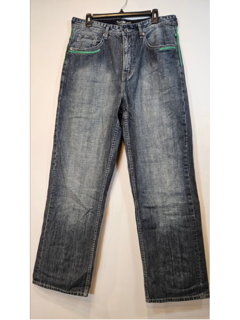 Y2K Ecko Unltd Baggy Jeans 32 Green Embroidered Wide Leg Hip Hop Denim